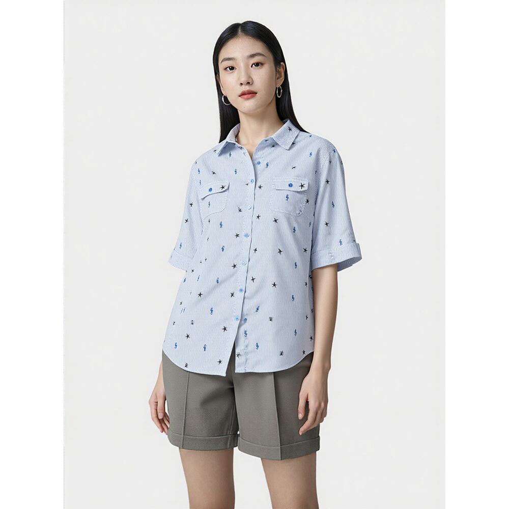 2-American Sweetheart Women's Blouses 1-Green 1-Blue  Collar Button Front READ